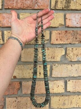 Vintage Sterling Silver Green Turquoise Necklace — Adjustable Length